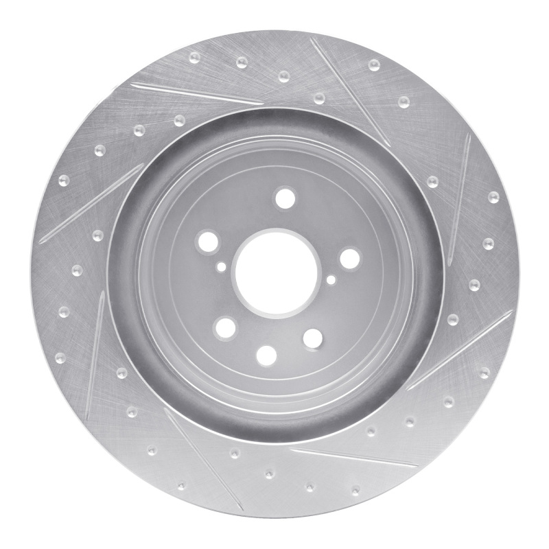 Lexus RC F Brake Rotor (1) - Left Rear - R1 Concepts - Drilled & Slotted - Silver - `15-`22